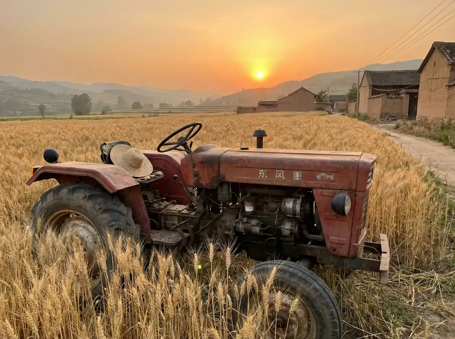 夕阳下的老式拖拉机停在麦田边 - 天堂久久无码 田间记忆
